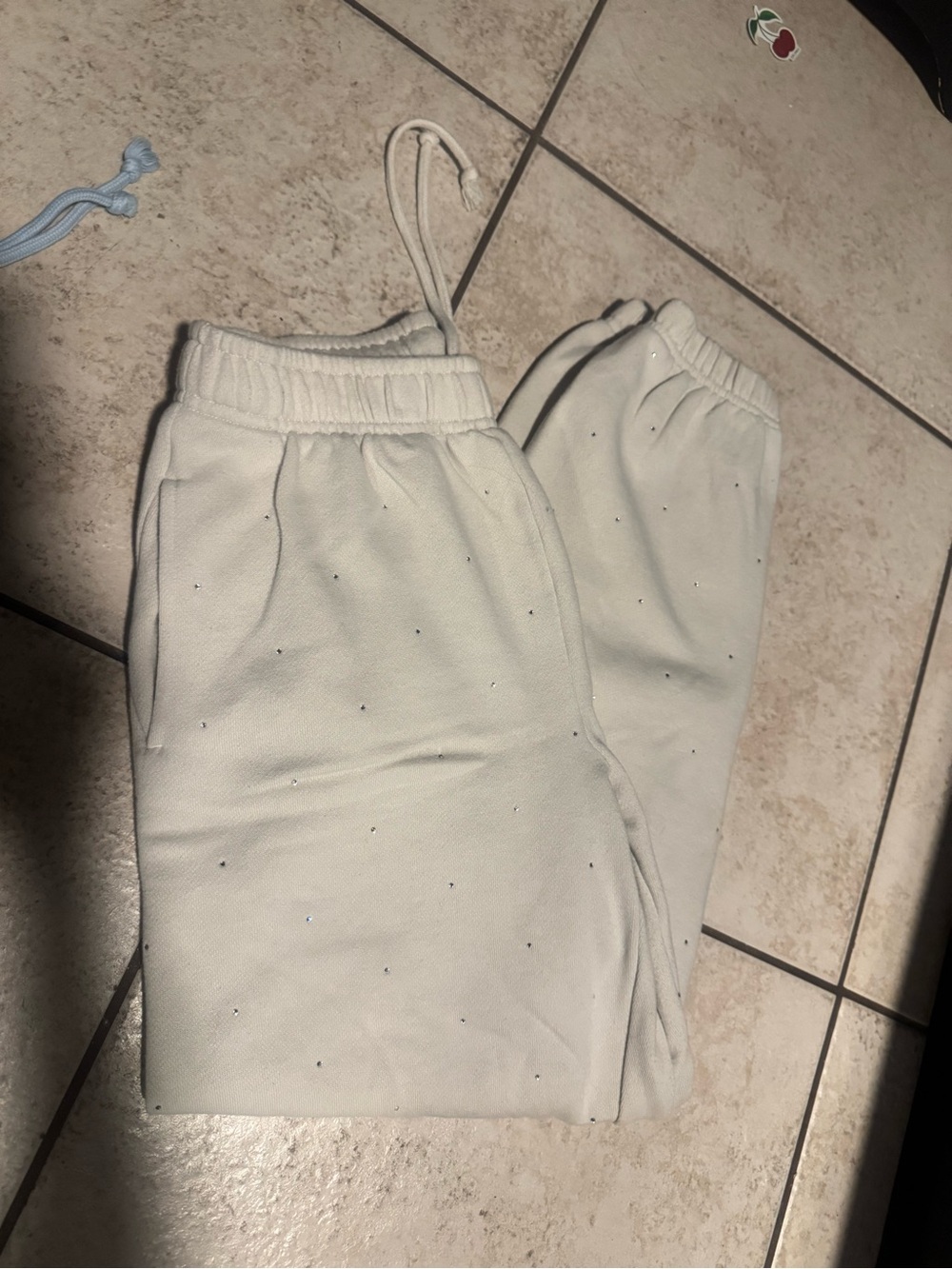 PINK Victoria's Secret Kids Cream Sweatpants with Rhinestone Dots